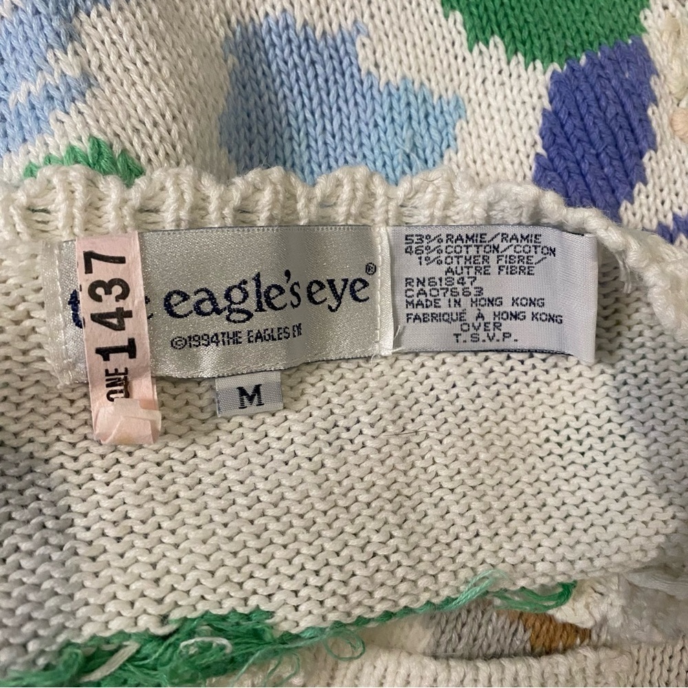 Vintage Eagleeyes Knit sweater Bunny Rabbit Spring time scene - Picture 6 of 11